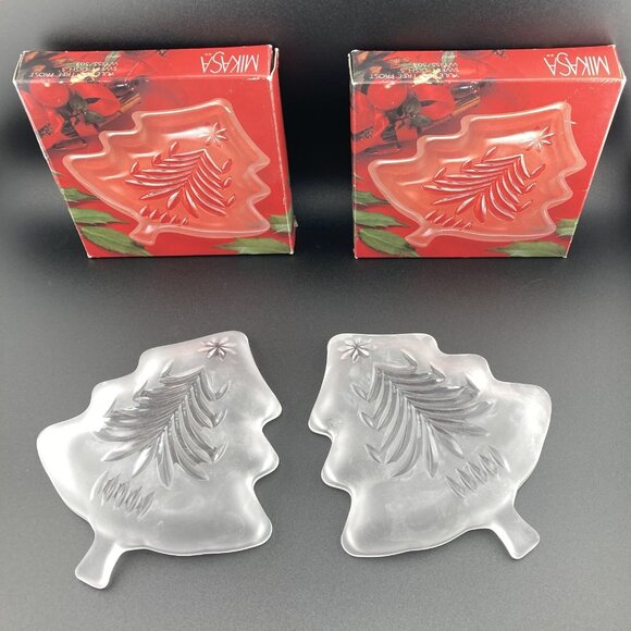 Mikasa Yuletide Tree Frost Sweet Candy Dish Christmas Frosted Glass 5" Set of 2 - Picture 4 of 7
